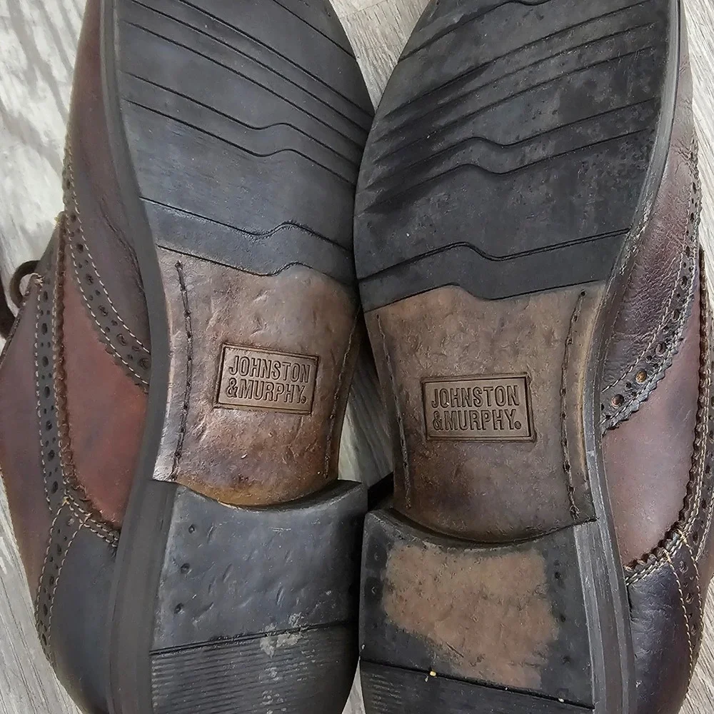 Johnston & Murphy Mens Brown Leather Wingtip Brogue Oxford Dress‎ Shoes Two Tone